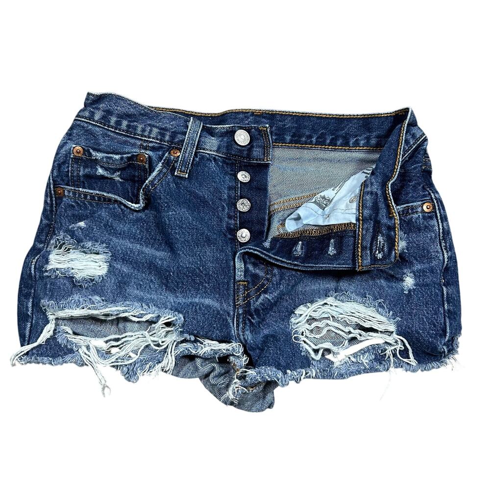 Levi’s 501 Micro Jean Shorts Women’s 26 Waist Cut Off Booty Distressed Denim